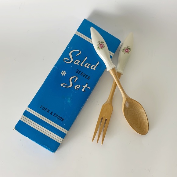 Vintage Other - Vintage mid century salad server set with box